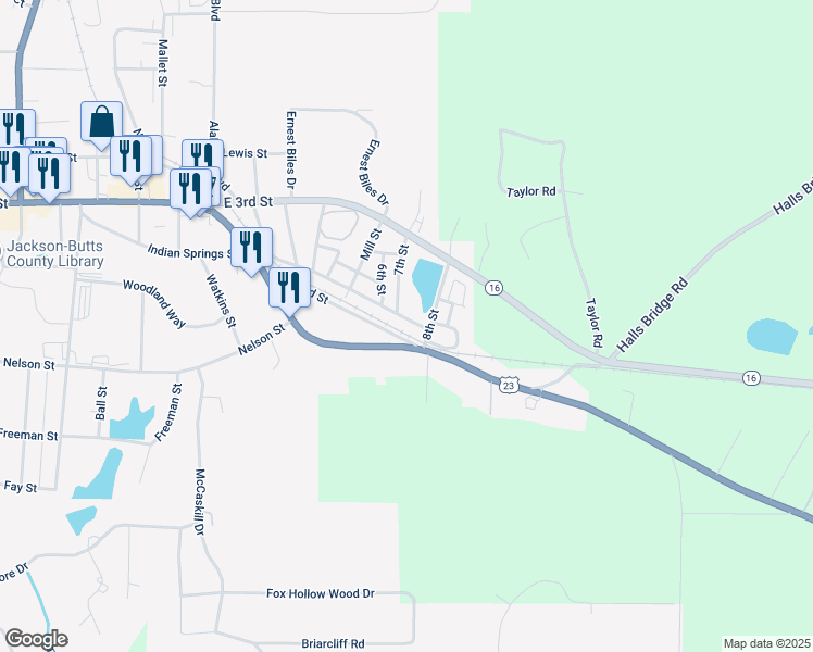 map of restaurants, bars, coffee shops, grocery stores, and more near 587 Ww Carr Avenue in Jackson