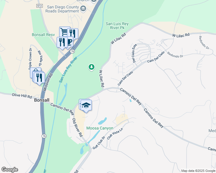 map of restaurants, bars, coffee shops, grocery stores, and more near in Bonsall