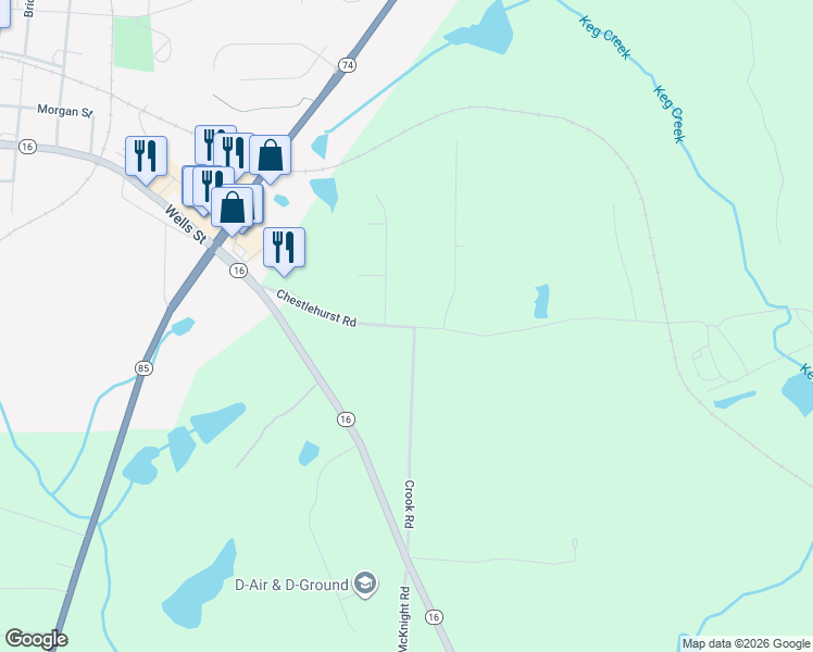 map of restaurants, bars, coffee shops, grocery stores, and more near 190 Chestlehurst Road in Senoia