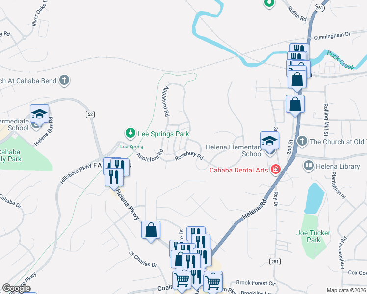 map of restaurants, bars, coffee shops, grocery stores, and more near 136 White Cottage Road in Helena