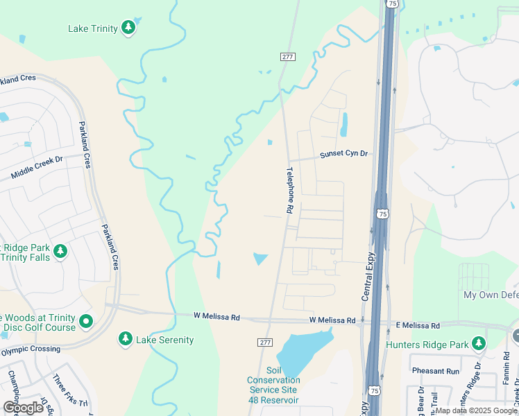 map of restaurants, bars, coffee shops, grocery stores, and more near 5901 County Road 277 in Melissa