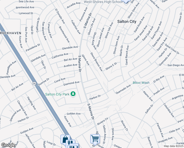 map of restaurants, bars, coffee shops, grocery stores, and more near 2243 Shore Avenue in Thermal
