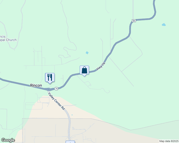 map of restaurants, bars, coffee shops, grocery stores, and more near 17380 California 76 in Pauma Valley