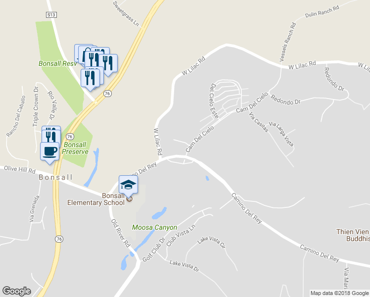 map of restaurants, bars, coffee shops, grocery stores, and more near 5518 Camino Del Cielo in Bonsall