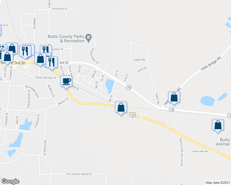 map of restaurants, bars, coffee shops, grocery stores, and more near 124 Harper Street in Jackson