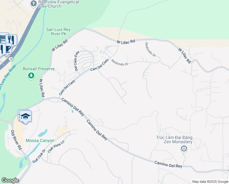 map of restaurants, bars, coffee shops, grocery stores, and more near 44 Vía Casitas in Bonsall
