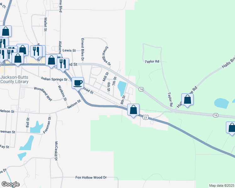 map of restaurants, bars, coffee shops, grocery stores, and more near 587 Ww Carr Avenue in Jackson