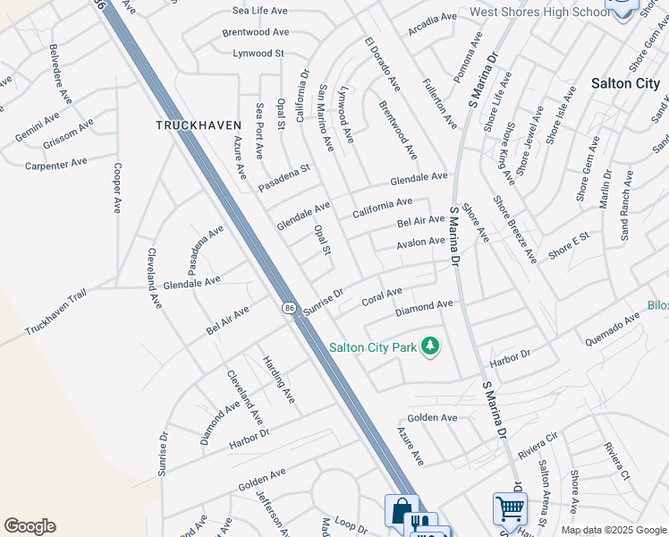 map of restaurants, bars, coffee shops, grocery stores, and more near Opal Street in Salton City