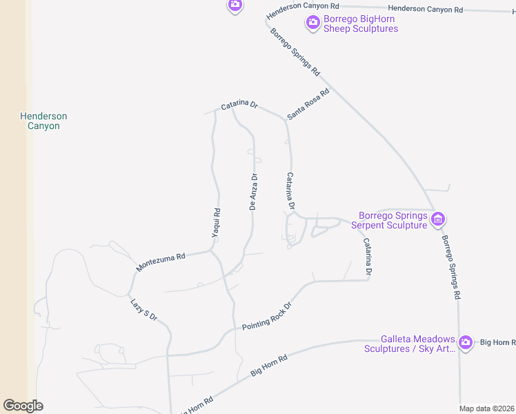 map of restaurants, bars, coffee shops, grocery stores, and more near 1511 De Anza Drive in Borrego Springs
