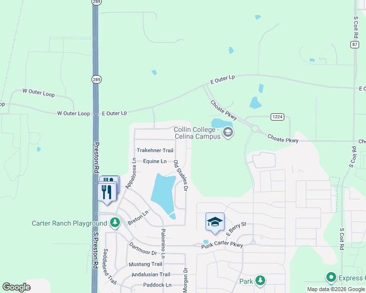 map of restaurants, bars, coffee shops, grocery stores, and more near 2504 Lusitano Lane in Celina