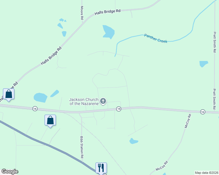 map of restaurants, bars, coffee shops, grocery stores, and more near 130 Shady Lane in Jackson