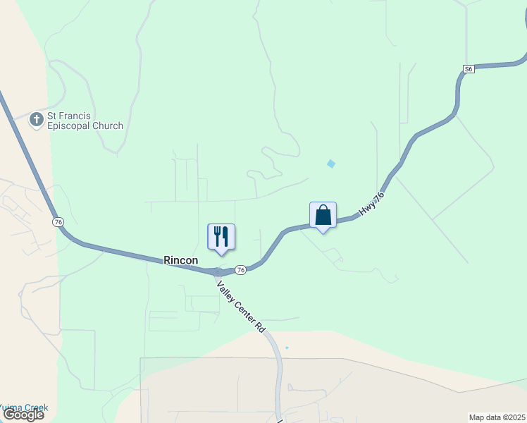 map of restaurants, bars, coffee shops, grocery stores, and more near 35173 Rincon Springs Road in Pauma Valley