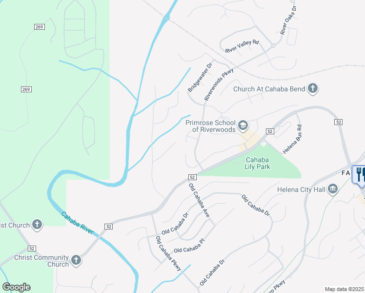 map of restaurants, bars, coffee shops, grocery stores, and more near 228 Creekwood Court in Helena