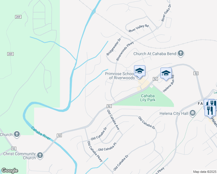 map of restaurants, bars, coffee shops, grocery stores, and more near 228 Creekwood Court in Helena