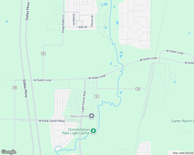 map of restaurants, bars, coffee shops, grocery stores, and more near 5700 County Road 51 in Celina