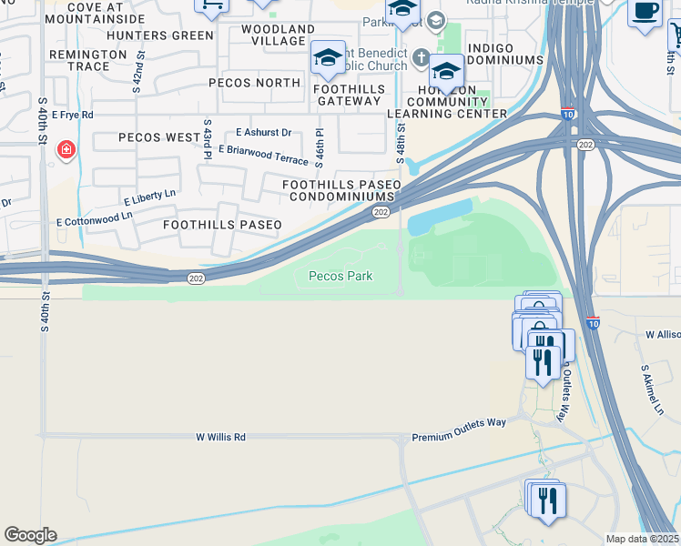 map of restaurants, bars, coffee shops, grocery stores, and more near 17010 South 48th Street in Phoenix