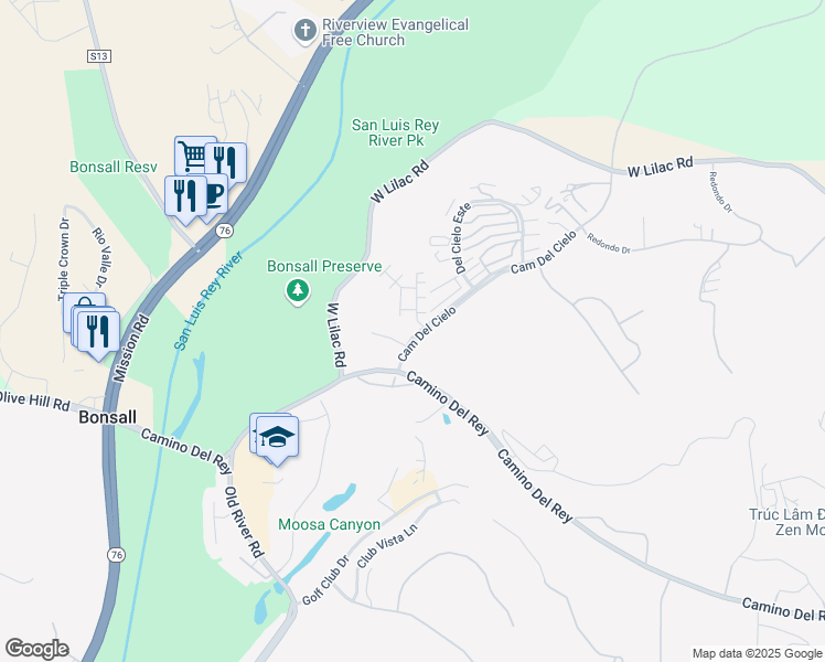 map of restaurants, bars, coffee shops, grocery stores, and more near 5548 Camino Del Cielo in Bonsall