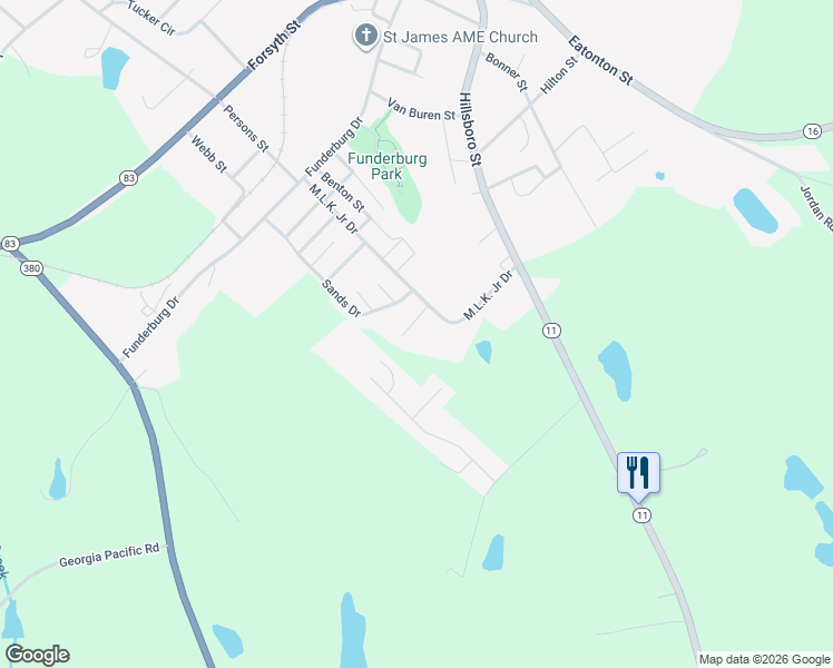 map of restaurants, bars, coffee shops, grocery stores, and more near 2074 Martin Luther King Junior Drive in Monticello