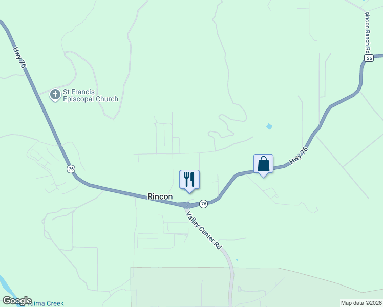 map of restaurants, bars, coffee shops, grocery stores, and more near Rincon Springs Road in San Diego County