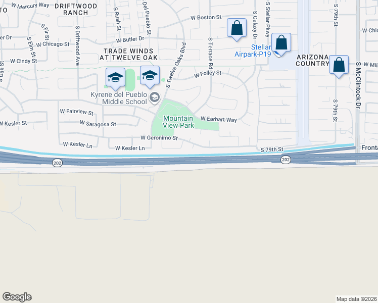 map of restaurants, bars, coffee shops, grocery stores, and more near 830 South Terrace Court in Chandler