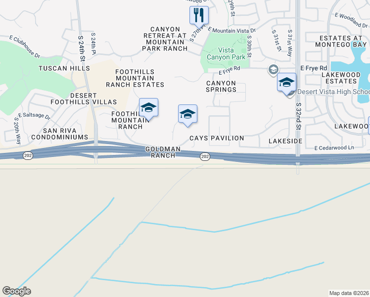 map of restaurants, bars, coffee shops, grocery stores, and more near 17002 South 27th Place in Phoenix