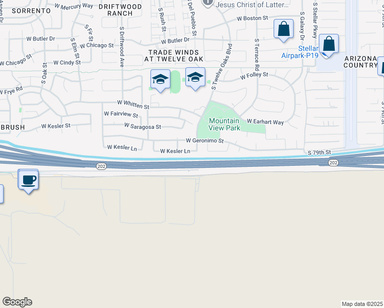 map of restaurants, bars, coffee shops, grocery stores, and more near 5041 West Kesler Lane in Chandler