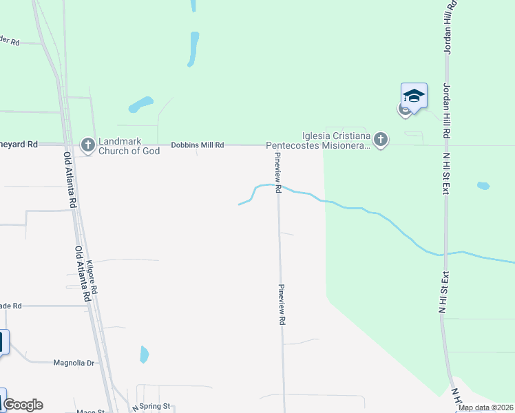 map of restaurants, bars, coffee shops, grocery stores, and more near 1757 Pineview Road in Griffin