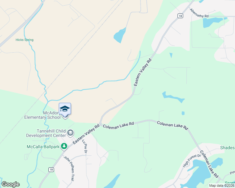 map of restaurants, bars, coffee shops, grocery stores, and more near 6051 Eastern Valley Road in McCalla