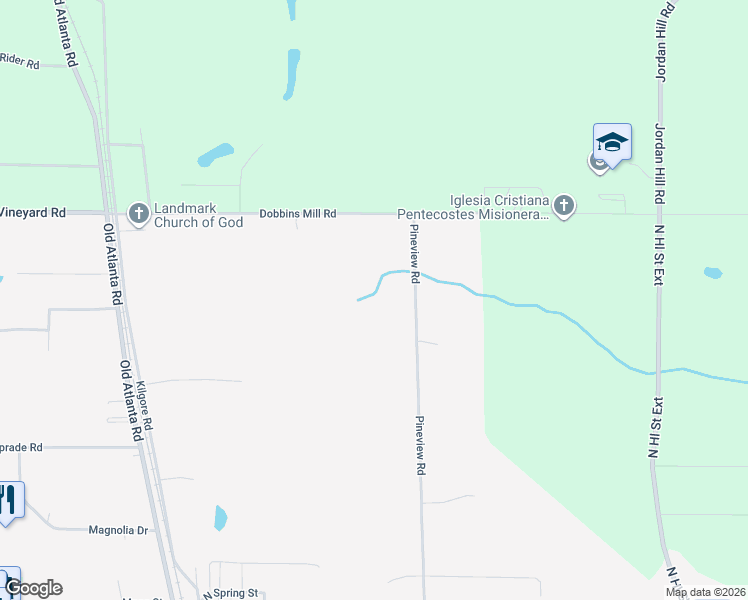 map of restaurants, bars, coffee shops, grocery stores, and more near 1757 Pineview Road in Griffin