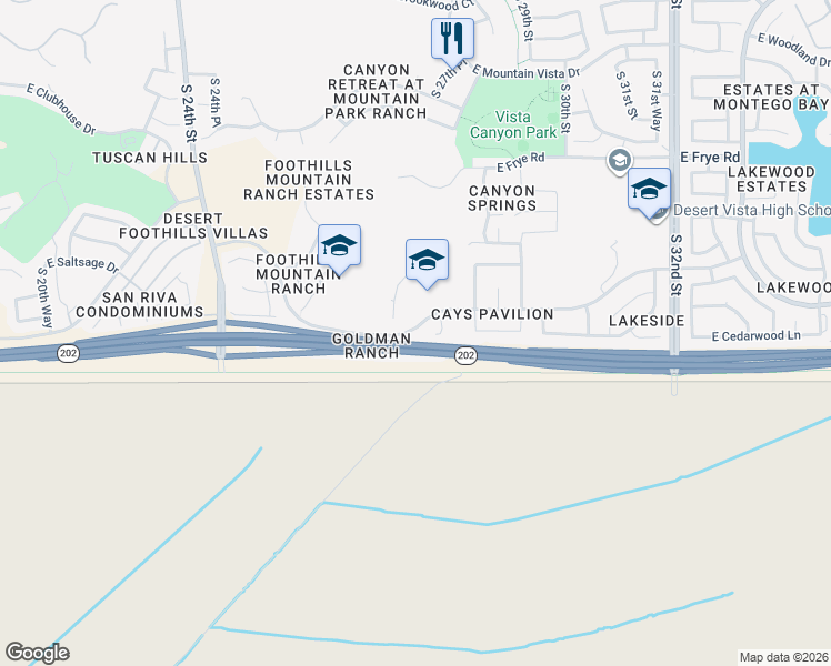 map of restaurants, bars, coffee shops, grocery stores, and more near 17002 South 27th Place in Phoenix