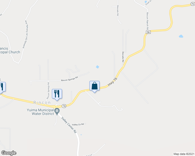 map of restaurants, bars, coffee shops, grocery stores, and more near 17348 Highway 76 in Pauma Valley
