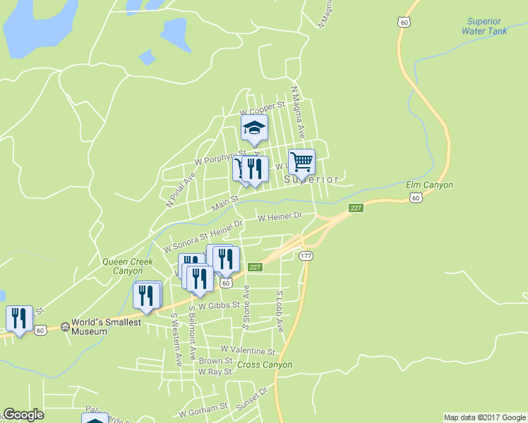 map of restaurants, bars, coffee shops, grocery stores, and more near 454 West Heiner Drive in Superior