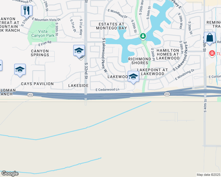 map of restaurants, bars, coffee shops, grocery stores, and more near 17010 South 34th Street in Phoenix