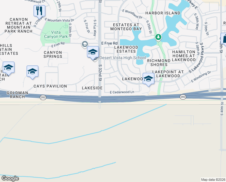 map of restaurants, bars, coffee shops, grocery stores, and more near 17005 South 32nd Way in Phoenix