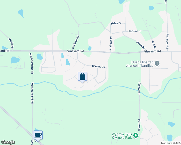 map of restaurants, bars, coffee shops, grocery stores, and more near 105 Janie Lane in Griffin