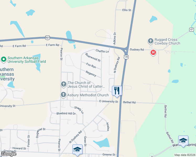 map of restaurants, bars, coffee shops, grocery stores, and more near 2509 Regency Street in Magnolia