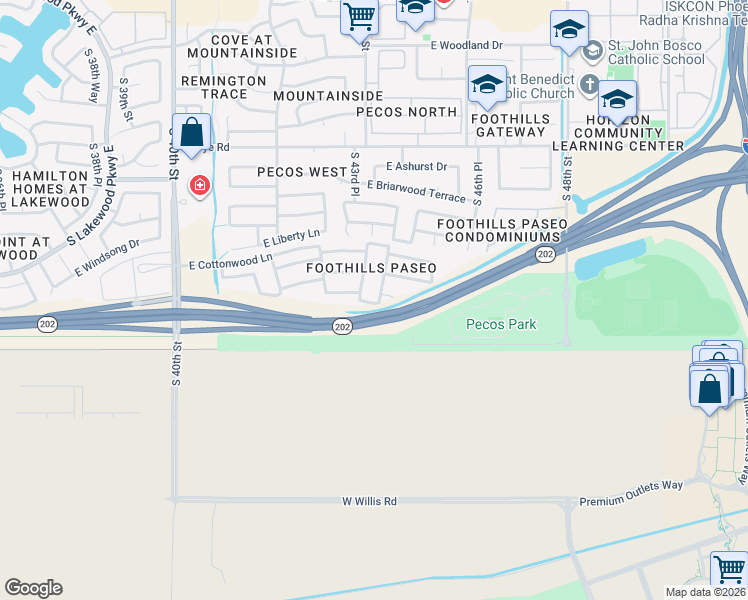 map of restaurants, bars, coffee shops, grocery stores, and more near 16842 South 44th Place in Phoenix
