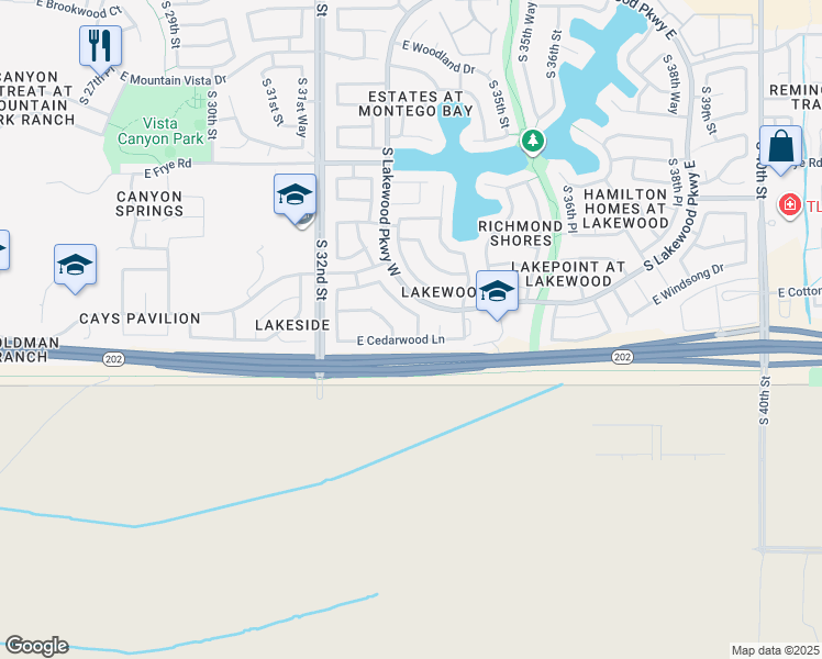 map of restaurants, bars, coffee shops, grocery stores, and more near 17010 South 34th Street in Phoenix