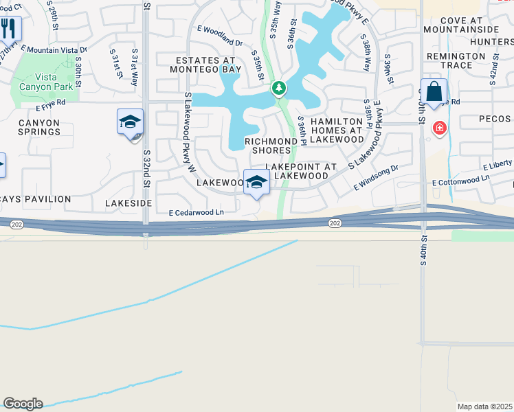 map of restaurants, bars, coffee shops, grocery stores, and more near 17001 South 34th Way in Phoenix