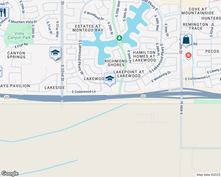 map of restaurants, bars, coffee shops, grocery stores, and more near 17001 South 34th Way in Phoenix