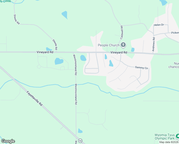 map of restaurants, bars, coffee shops, grocery stores, and more near 202 Vineyard Ridge Drive in Griffin