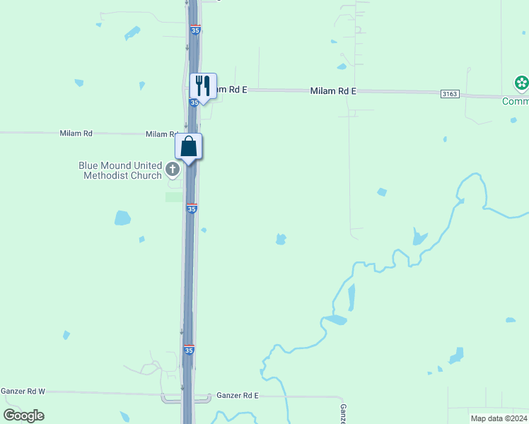 map of restaurants, bars, coffee shops, grocery stores, and more near 8444 Interstate 35 in Sanger