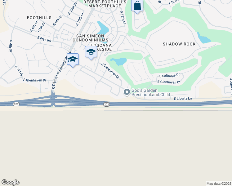 map of restaurants, bars, coffee shops, grocery stores, and more near 16851 South 13th Way in Phoenix