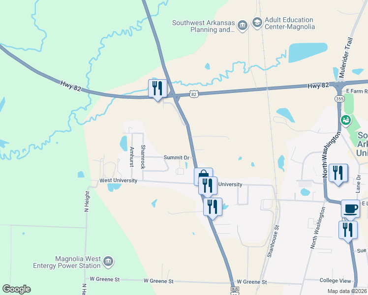 map of restaurants, bars, coffee shops, grocery stores, and more near 1002 Shanhouse Street in Magnolia