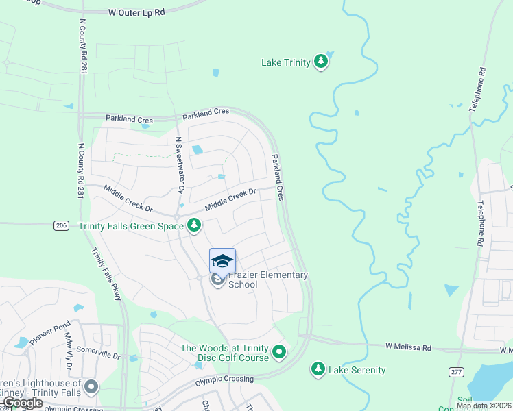 map of restaurants, bars, coffee shops, grocery stores, and more near 5194 County Road 206 in McKinney