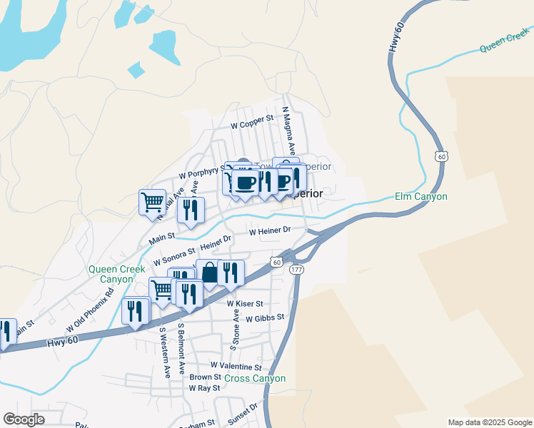 map of restaurants, bars, coffee shops, grocery stores, and more near 454 West Heiner Drive in Superior