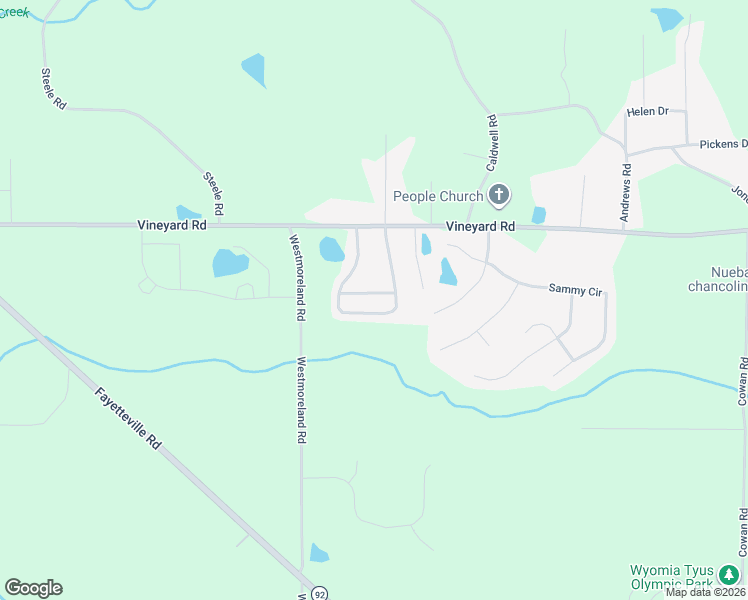 map of restaurants, bars, coffee shops, grocery stores, and more near 306 Vineyard Ridge Lane in Griffin