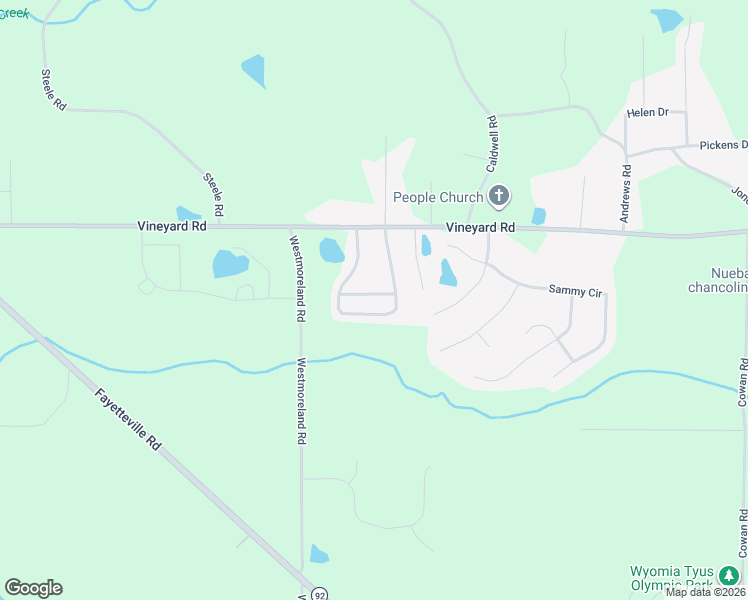 map of restaurants, bars, coffee shops, grocery stores, and more near 306 Vineyard Ridge Lane in Griffin