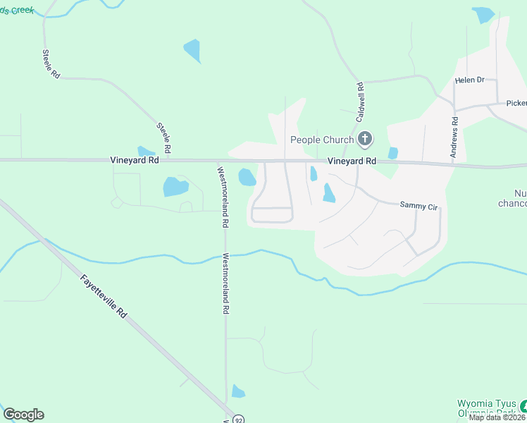 map of restaurants, bars, coffee shops, grocery stores, and more near 202 Vineyard Ridge Drive in Griffin