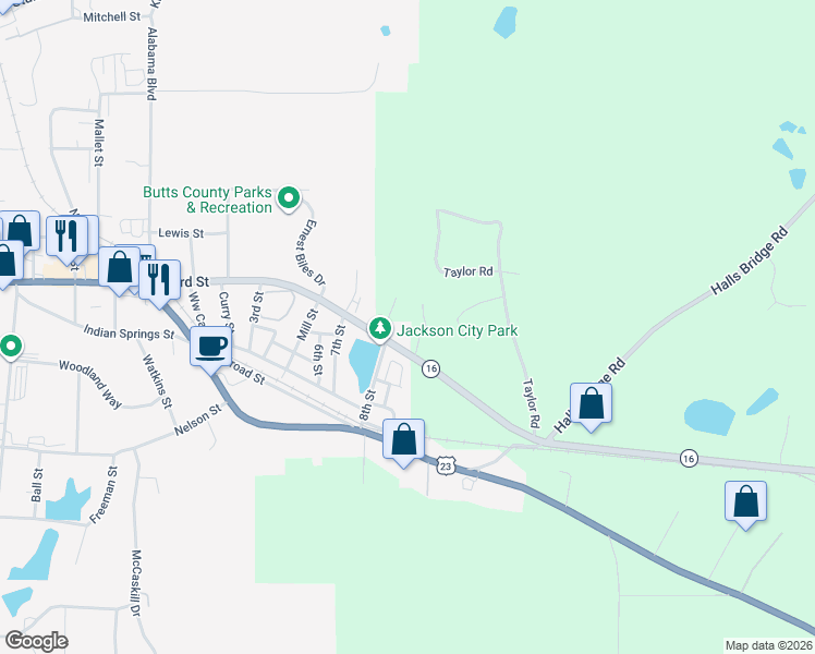 map of restaurants, bars, coffee shops, grocery stores, and more near 113 King Drive in Jackson